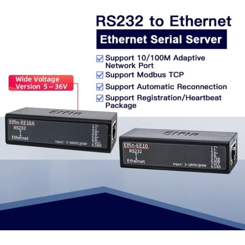 Elfin-EE10A Wide Voltage Serial Port RS232 to Ethernet Serial Device Server TCP/IP Telnet Modbus TCP Protocol