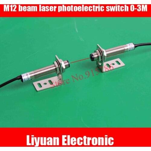 1pc M12 beam laser photoelectric switch /Visible red light Remote laser sensor 0-3M / PNP normally closed emission + reception