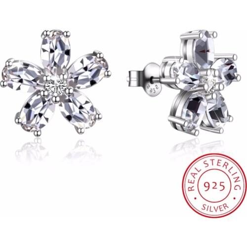 LEKANI Crystals From Swarovski Flower Stud Earrings Real S925 Silver Piercing Fine Jewelry For Women Wedding Christmas Gift