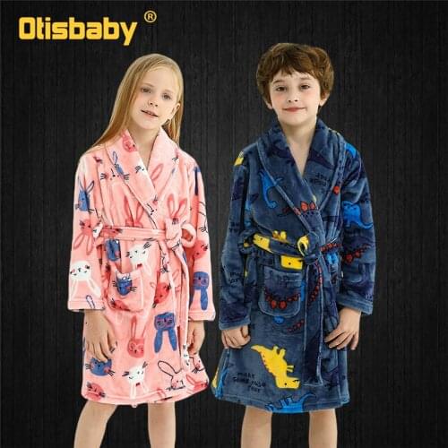3 - 14 Years Winter Terry Robe Children Dinosaur Boys Mermaid Rabbit Girl Home Casual Bathrobe Bath Sleepwear Keep Warm Pajamas