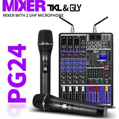TKL 4 Channel Sound Mixer With Microphone Console Professional Karaoke Audio DJ Mixer with Bluetooth USB for Computer Recording