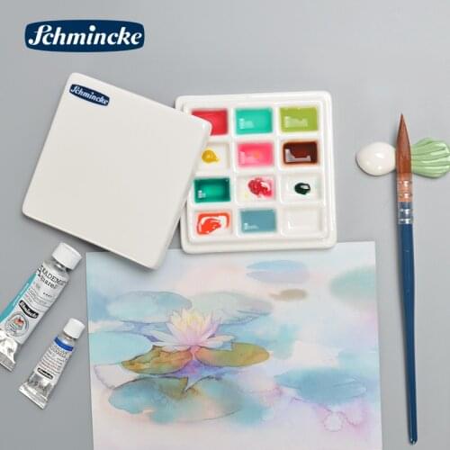 Germany Schmincke 12 Grid Ceramic Palette, Painting Ceramic Cover, Acrylic Watercolor Multifunctional Pigment Tray