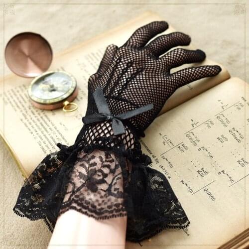 Gothic Dark Gloves Lolita Lace Guantes Mujer Goth Womens Mesh Fishing Nets Steampunk Gothique Finger Glove Elegant Luva