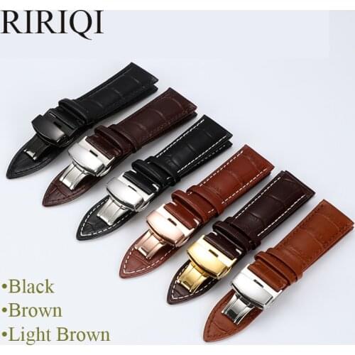 New Glossy Genuine Leather Watchband 12-24mm watch strap Butterfly Steel buckle Strap + Tool
