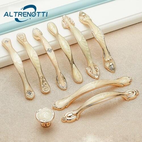 Furniture Handle Luxury Gold Diamond Zinc Alloy European Kitchen Cupboard Cabinet Door Pull Drawer Wardrobe Closet Knob Hardware