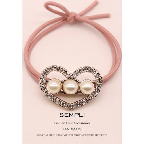 Sempli 4 Kind Glitter Heart Headwear For Girl Rubber Bands Diamond Rhombus Lozenge Pearl Elastin Hair Bands Hair Accessories
