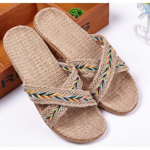 Glglgege HOT Flax Home Slippers Large Size Women Home Shoes Non-Slip Unisex Family Slippers Flat Indoor Shoes Bathroom Slippers