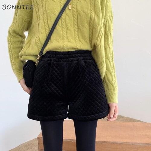 Women Shorts Winter Warm Simple Wide-leg High Waist Korean Style Elasticity Trousers Casual All-match Harajuku Loose Female New