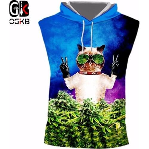 OGKB Sleeveless Fashion O-neck Anime 3D Printing Sunglasses Cat Streetwear 7XL Costume Male Undershirt Cap