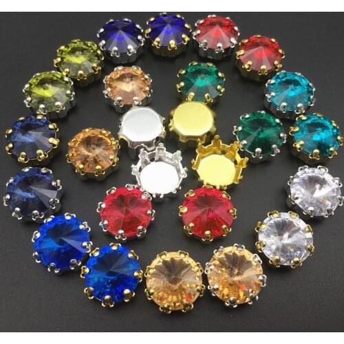 Glitter Rivoli Resin Crystal Sew On Rhinestone In Gold/Silver Crown Claw Diy Colorful Dress Stones Resin Rhinestone For Clothing