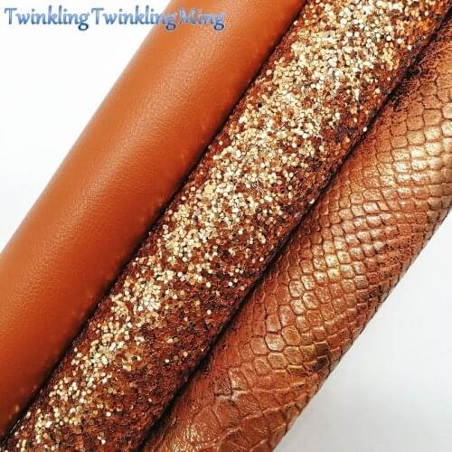 BROWN Glitter Fabirc, Faux Leather Fabric, Snake Synthetic Leather Fabric Sheets For Bow A4 21x29CM Twinkling Ming XM634