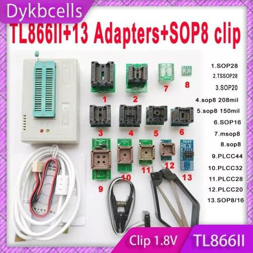 TL866II Plus USB programmer + 13 adapters IC Clip 1.8V nand flash 24 93 25 mcu Bios EPROM F/ NAND EEPROM MCU PIC IC Tester