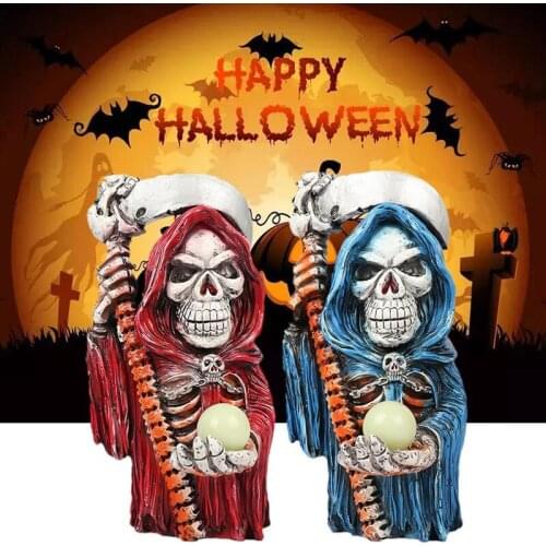Horror Grim Reaper Statue Painted Resin Crafts Halloween Props Decoration for Home Living Room Bedroom Jardineria Decoracion
