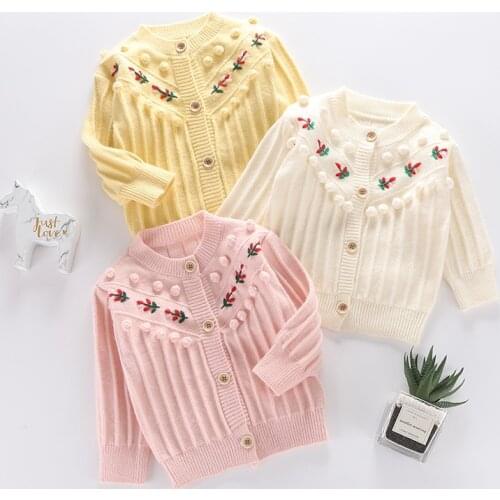 Spring Autumn Warm Girls Flower Sweater Baby Princess O-neck Knitted Cardigan Jacket Kids Clothes Children Outwear