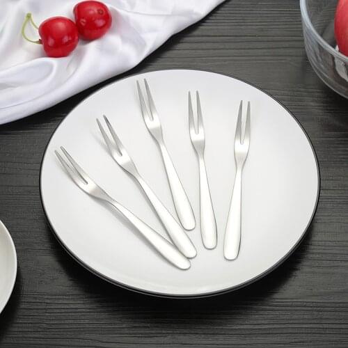 10pcs Stainless Steel Fruit Fork Reusable Two-Tooth Fork Dessert Cake Fruit Food Fork Homehold Party Bar Portable Fork Tableware