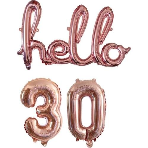 1set 16inch Number foil balloon Conjoined letters hello 30 40 50 Rose gold silver color for birthday party decoration balloons
