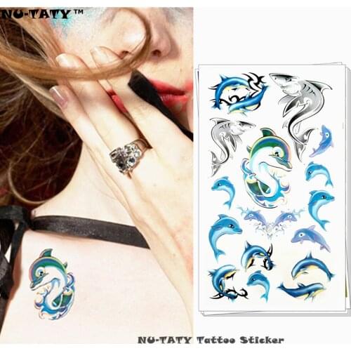 Nu-TATY Blue dolphins Temporary Tattoo Body Art Arm Flash Tattoo Stickers 17*10cm Waterproof Fake Henna Painless Tattoo Sticker