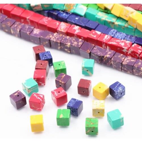 Colorful Natural Stone Sea Sediment Turquoises Imperial Jaspers 8mm Cube Loose Beads DIY Jewelry Emperor Stones 46 Grains/pack