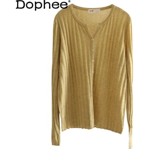 New Vertical Pattern Knitted Sweater Elastic Basic Style Cardigan for Women Spring and Autumn Thin Woolen Sweater V-neck Top