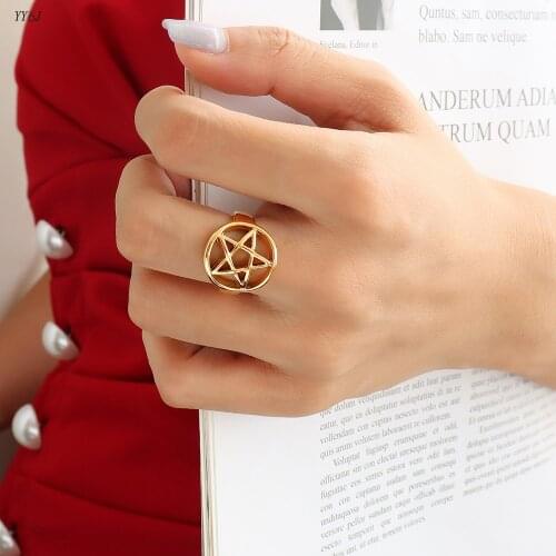 Cut out star statement rings for women stainless steel gold cocktail rings hollow minimalist dainty wholesale size 9 size5