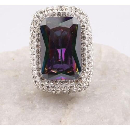 Handmade Rectangular Mystic Topaz Gemstone and Zirconia Silver Ring, Woman 925 Silver Ring, Mystic Topaz Ring, Silver Ring