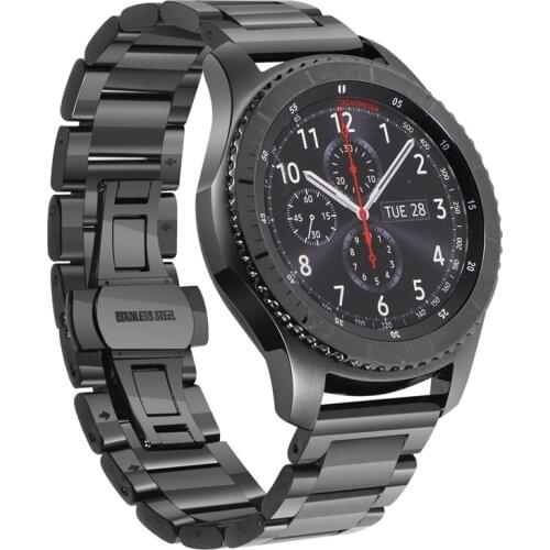 22mm Premium Stainless Steel Glossy Replacement Smart Watch Strap With Butterfly Clasp For Galaxy Gear S3 Frontier / Classic