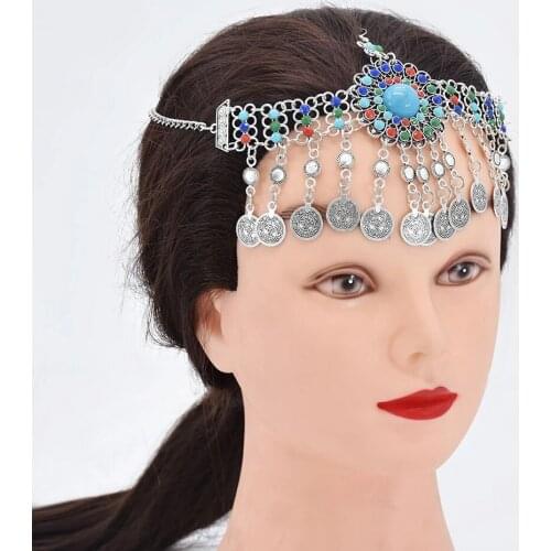 Gypsy Ethnic Tribe Bride Hair Accessories Colorful Beads Coin Tassel Belly Dance Head Chain Minority New Sexy Head Jewelry