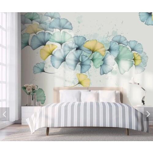 Watercolor Ginkgo Leaf Wallpaper Mural for Living Room Home Wall Decor Photo Wallpaper Nature Contact Paper Mural Wall Paper 3d