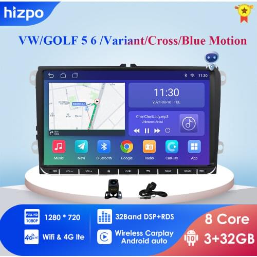 2Din 4G Android 10 Car Stereo Radio 9 Inch HD 1024*600 Screen QuadCore Monitor GPS For V W Passat Golf Polo CC J etta Skoda Seat