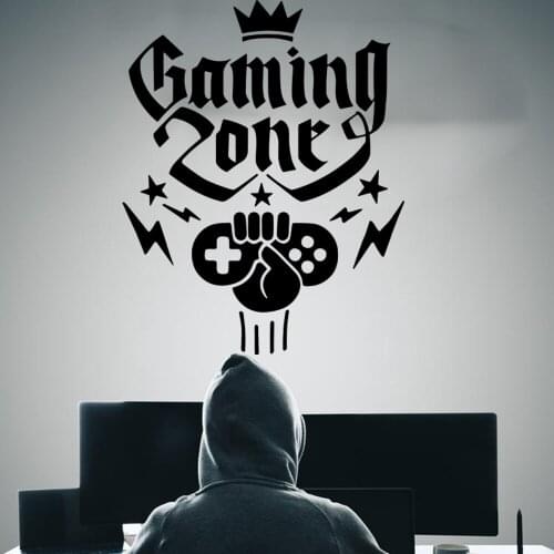 Large Gaming Zone Crown Wall Sticker Playroom Teen Room Video Game Joystick Gamepad Xbox Ps Wall Decal Vinyl Decor