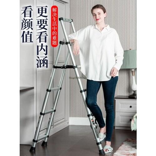 Household Aluminum Alloy Telescopic Ladder Indoor Multi-functional Folding Herringbone Ladder Five Six Step Ladder Thickening Po