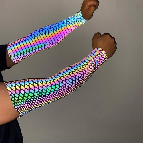 Men Colorful Reflective Arm Warmers Basketball Running Fitness Arm Sleeves Man Outdoor Cycling Fishing Driving Elastic Mangas