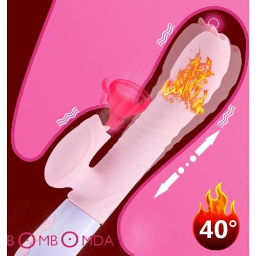 Double Tongue Cunnilingus Vibrator Telescopic Rotating Dildo Heating Vagina Clit Stimulate Vibrator Adult Sex Toys for Women