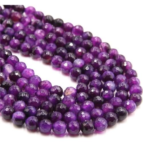 Purple Faceted Beads Agat Natural Stone Beads 6 8 10mm Chalcedony For Jewelry Making DIY Bracelet Necklace Gift 15" Wholesale