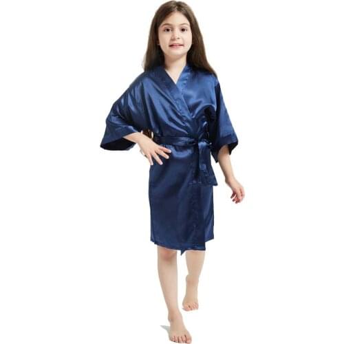 New Fashion Satin Silk Robes Solid Girl Casual Soft Bathrobe Wedding Kids Kimono Children Clothes Gown Summer Pajamas Dress