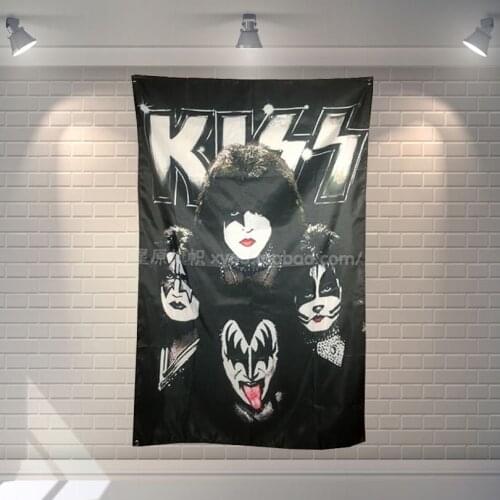 "KISS" Music Band Team Logo Cloth Poster Banners Four-Hole Flag Dormitory Bedroom Wall Decoration