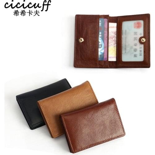 Men Business Card Holder Vintage Genuine Leather Short Purse Bank & Name Card Case Rfid Blocking Mini Wallets for Credit Cards