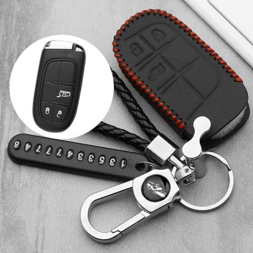 Leather Car Smart Key Case Cover For Dodge Ram 1500 Journey Charger Dart Challenger Durango For Fiat Jeep Key Ring Shell