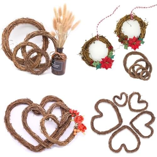 8-30cm Natural Rattan Round Love Wreaths Wall Hanging Ornaments Xmas Easter Wedding Party Home Decor Supplies DIY Garland Crafts