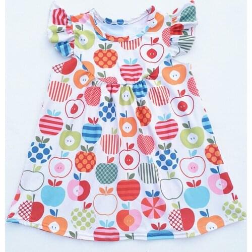 Baby Girls Summer Dress girl back to school dress kids apple printed pearl Dress Milk Silk Dresses 2T to 7T available