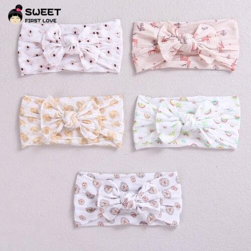 Floral Print Summer Headband For Newborn Super Soft Bows Baby Hair Band Nylon Elastic Hairbands For Girls Kids Hair Accessories