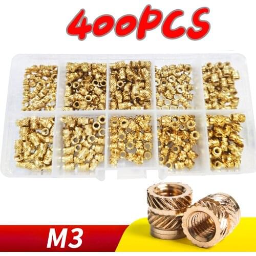 M3 400PCS Brass Hot Melt Inset Nuts Assortment Kit Thread Copper Knurled Threaded Insert Embedment Nuts Set