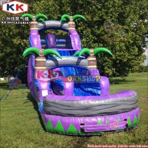 Purple Palm Tree Inflatable Bouncy Slide, Inflatable Water Slide with detachable pool