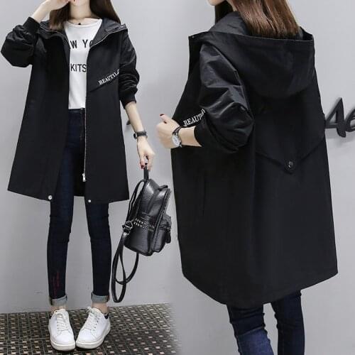 New Fall/winter Trench Coat for Women Fashion Korean Casual Loose Medium Long Windbreaker Woman Zipper Streetwear Hooded Jacket