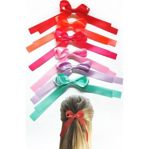 New Handmade Bow Hair Clip for Kids Long Ribbon Hair Bow Lovely Hair Accessories Girls Hairgrip