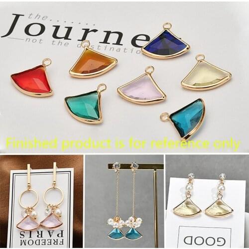 New style 30pcs/lot color fan-shaped glass core decoration copper fashion charms diy jewelry earrings/necklace pendant accessory