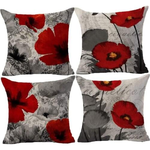 Charming Watercolor Oil Painting Red Poppy Cotton Linen Throw Pillow Case Cover Office Decorative Sofa Bedroom 18 X 18 Inch