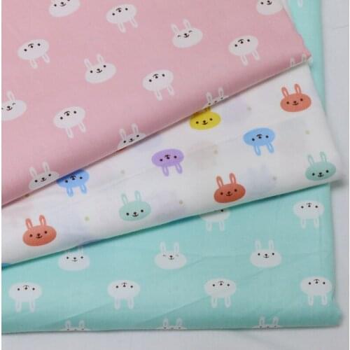 Adorable 50x160cm 3 Colors Cartoon Rabbit Cotton Fabric For DIY Sewing Clothing Bedding Quilting