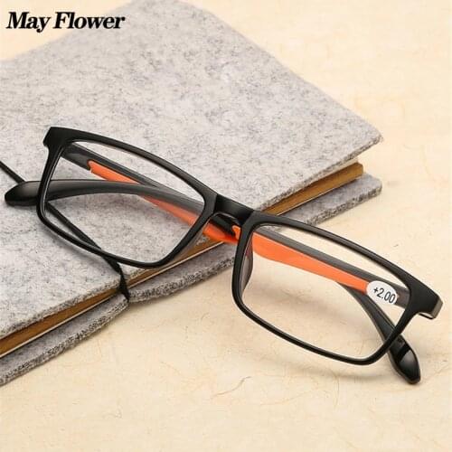 May Flower Square TR90 Reading Glasses Ultralight Clear Lens Presbyopic Eyewear Sport Hyperopia Eyeglasses For Men&Women +3.5+4