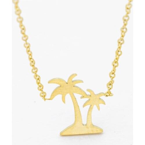 Tropical Palm Tree With Island Pendants Necklaces Womens Fashion Summer Brach Jewelry Stainless Steel Hawaiian Aloha Bijoux bff